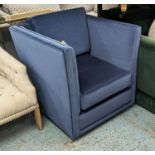 ARMCHAIR, 85cm , contemporary design, blue velvet upholstered.