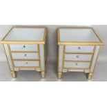 BEDSIDE CHESTS, a pair, mirrored finish, 1950s venetian inspired, each with three drawers, 60x50x40.
