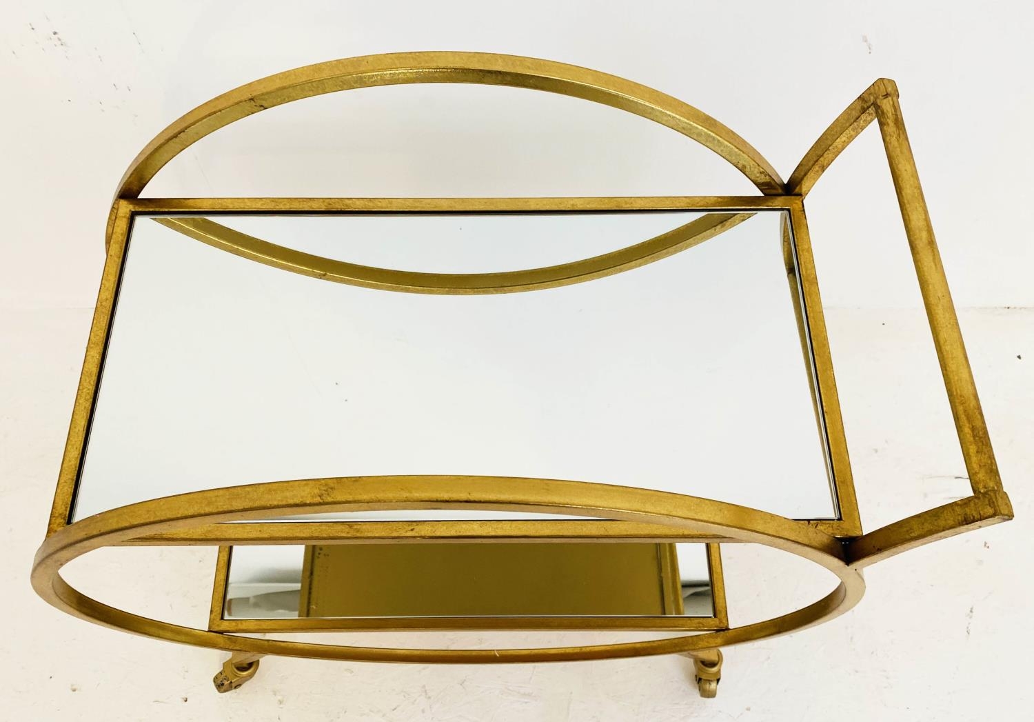 COCKTAIL TROLLEY, French art deco style, gilt metal, mirrored shelves, 75cm x 70cm x 34cm. - Image 3 of 5