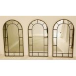 ARCHITECTURAL WALL MIRRORS, a set of 3, Regency style, bronzed finish arched frames, 107cm x