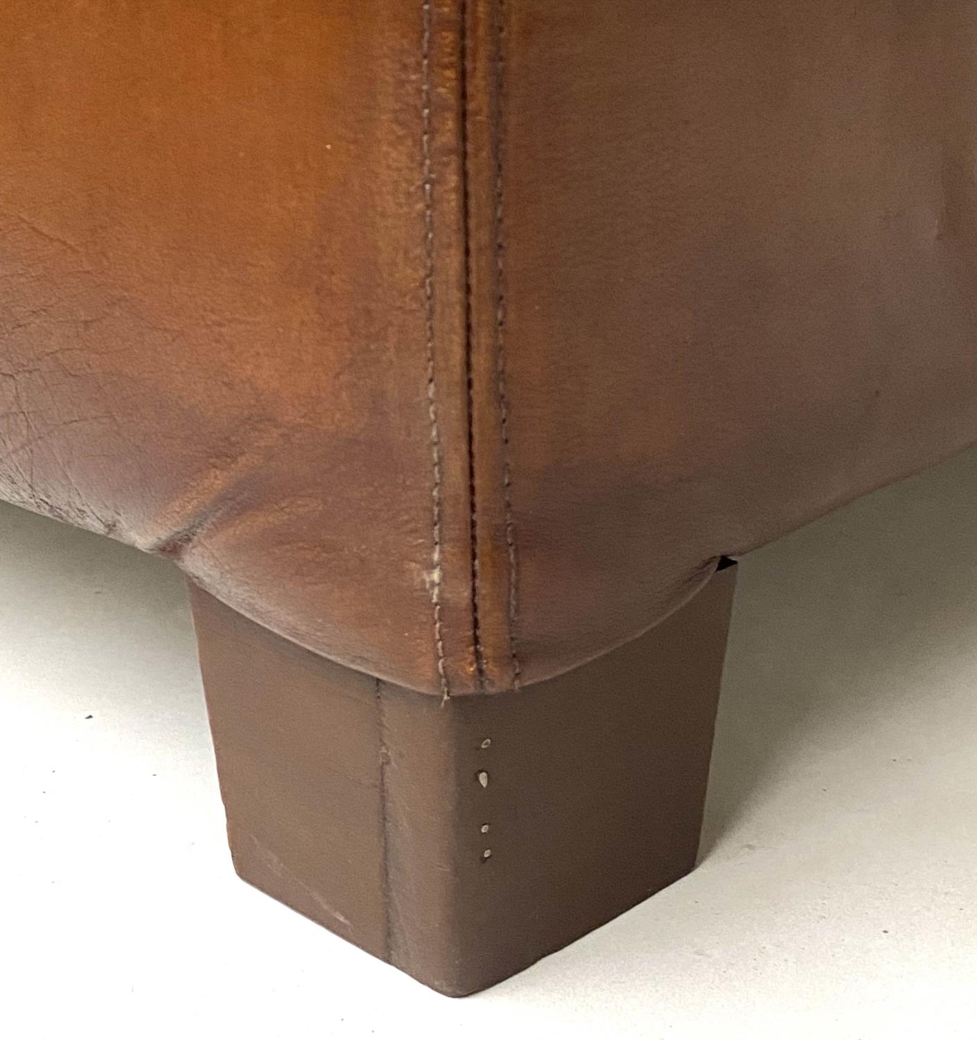 CENTRE STOOL, square stitched natural tan leather, 65cm x 65cm x 50cm H. - Image 2 of 6