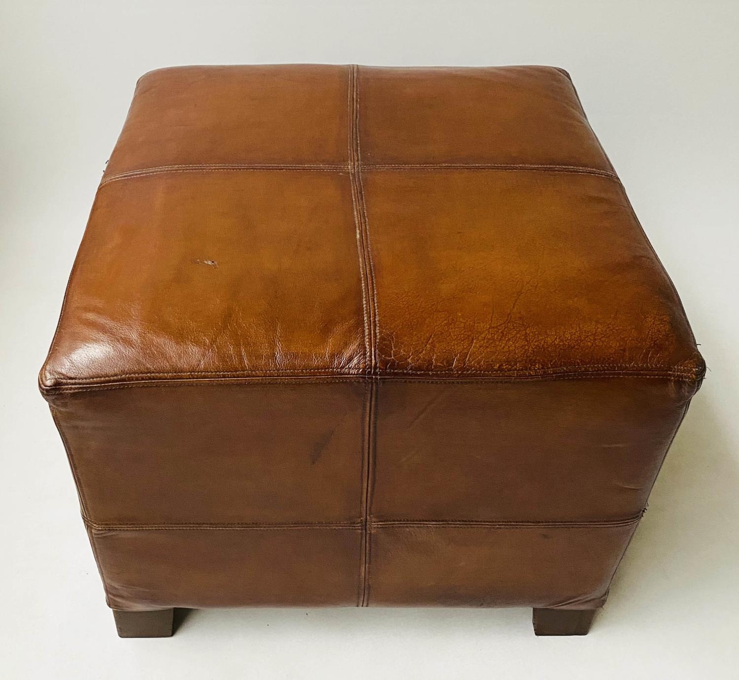 CENTRE STOOL, square stitched natural tan leather, 65cm x 65cm x 50cm H. - Image 6 of 6