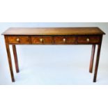 HALL TABLE, George III design, burr walnut and crossbanded with four frieze drawers, 132cm x 30cm