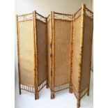 SCREEN, six fold, bamboo framed and cane panelled, 167cm H x 45cm each panel.