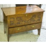 MULE CHEST, 62cm H x 83cm W x 43cm D, Georgian oak with hinged top and drawer below.