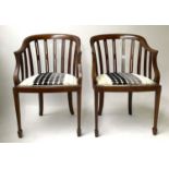 ARMCHAIRS, a pair Edwardian mahogany with bow back, secessionist in style, 54cm W. (2)