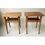 LAMP TABLES, a pair, 1960's teak, rounded rectangular each with slatted undertier, 53cm x 40cm x