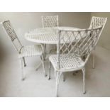 GARDEN/TERRACE SET, faux bamboo cast aluminium and white painted, circular pierced table and four