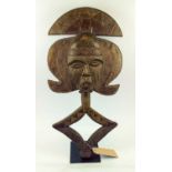 KOTA RELIQUARY FIGURE, Gabon, brass and wood on stand, 75cm H.