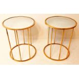 SIDE TABLES, a pair, circular form, gilt metal frames, inset mirrored tops, 51cm H x 41cm diam. (2)