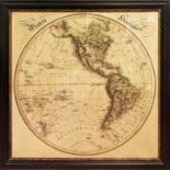 MAP OF THE WESTERN HEMISPHERE, framed 120cm x 120cm approx.