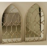 ARCHITECTURAL WALL MIRRORS, a pair, Moorish style arched design, aged white painted, 132cm x
