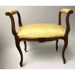 WINDOW SEAT, early 20th century French Louis XV style carved walnut with lemon silk noirè