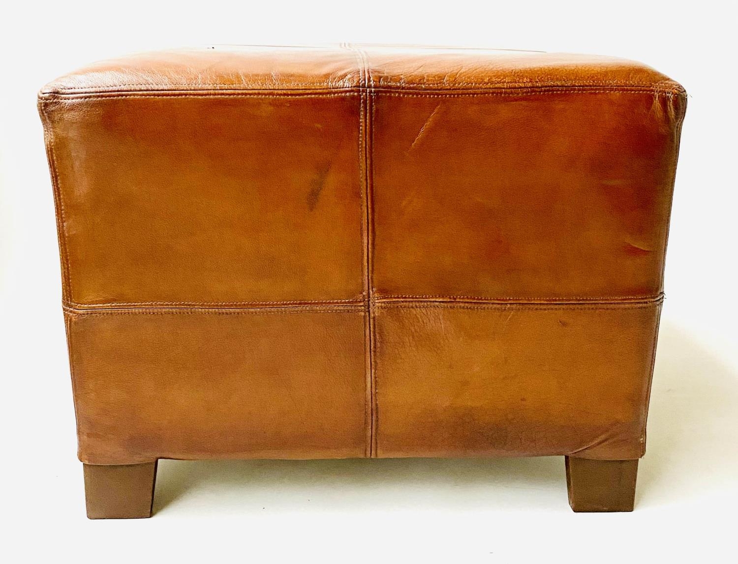 CENTRE STOOL, square stitched natural tan leather, 65cm x 65cm x 50cm H. - Image 3 of 6