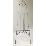 EASEL, vintage style distressed chromed metal with scroll decoration and adjustable ledge, 170cm H x