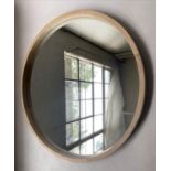 CIRCULAR WALL MIRROR, circular oak framed, 100cm diam.