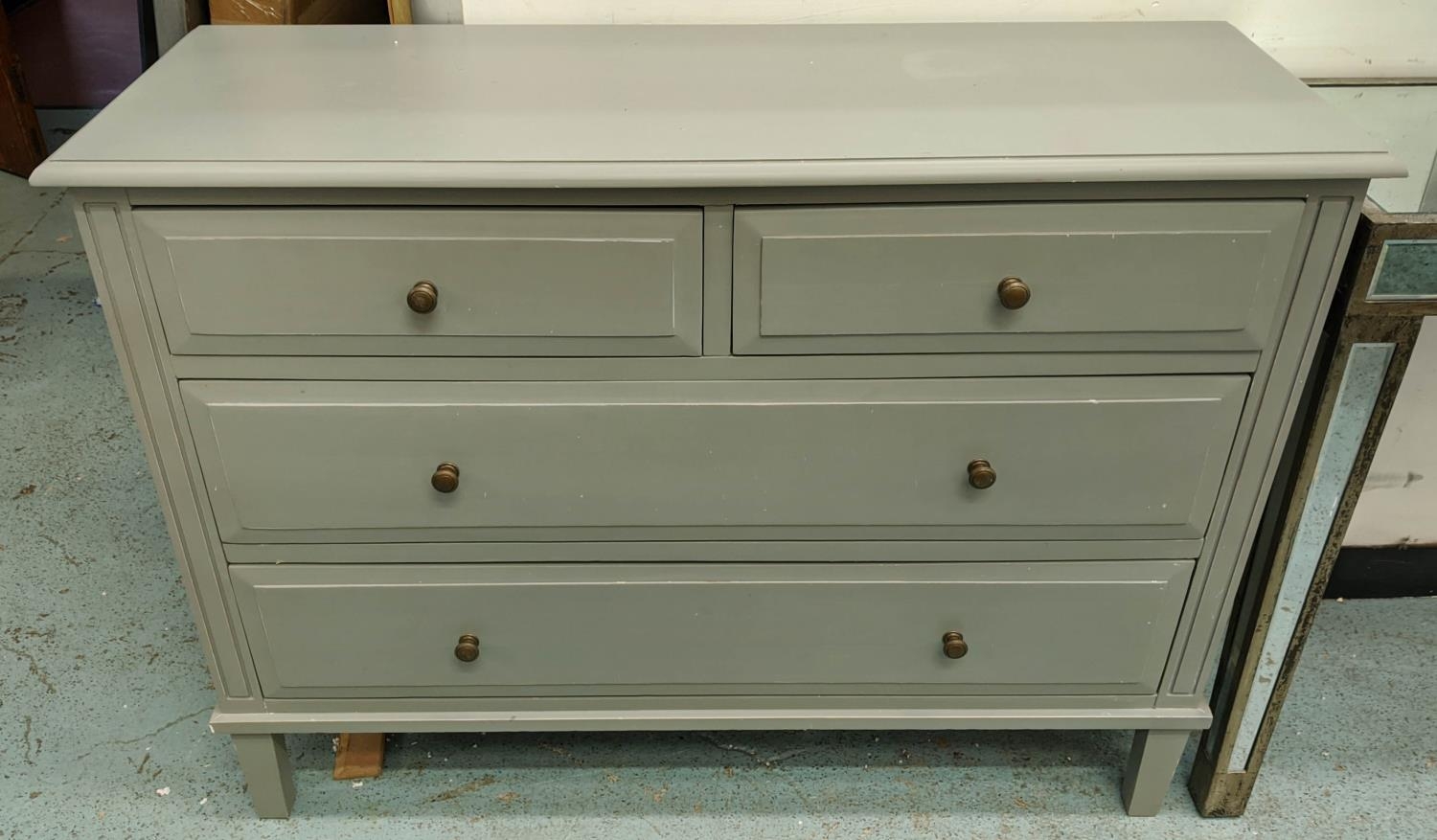 CHEST OF DRAWERS, grey painted, two short above two long drawers, 115cm x 40cm x 96cm. - Image 2 of 5