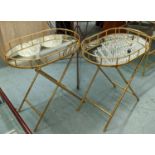 SIDE TABLES, a pair, 62cm x 41cm x 71cm, 1960s French style, faux bamboo design, gilt metal and