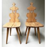 SWISS HALLS CHAIRS, a pair, solid ash with pierced backs, 34cm W. (2)