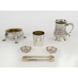 A COLLECTION OF SILVERWARE, comprising a George III mug, of baluster form, London 1765, makers