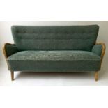 ART DECO SOFA, Danish buttoned green and corded upholstery, 160cm W.