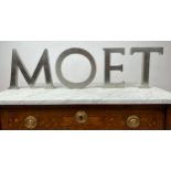 MOET CHAMPAGNE BAR SIGN, vintage 20th century stainless steel letters, largest letter 21cm H x 24cm.