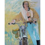 GINETTE FIANDACA 'Out on Motorbike', oil on canvas, signed verso, 152cm x 122cm.