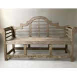 LUTYENS STYLE BENCH, silvery weathered substantial slatted teak.