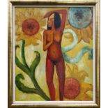 S. JUDGE 'Girl with Sunflowers', oil on canvas, signed, 60cm x 50cm, framed.