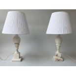 TABLE LAMPS, a pair white marble of vase form (with shades), 79cm H. (2)
