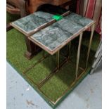 MARTINI TABLES, a pair, 46cm x 22cm x 59cm, gilt metal, green marble inserts. (2)