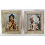MID 20th CENTURY AMERICAN SCHOOL 'North American First Nation Man and Woman, Portraits', a pair of