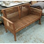 GARDEN BENCH, contemporary, 130cm with seat cushion and coloured scatter cushions.