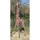 CONTEMPORARY SCHOOL GARDEN STATUE, reaching Giraffe, stylised metal ,230cm H x 75cm W.