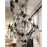 CHANDELIER, approx 100cm x 65cm, metal frame, cut glass droplets.