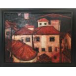 HAROLD BYWATER 'Rooftops, Grenada', oil on board, signed, 44cm x 59cm, framed.