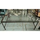 LOW TABLE, 80cm x 47cm H x 120cm L, glass and metal.