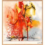 AFTER SALVADOR DALI 'The Picador - Red', print on silk scarf, signed in the plate, 80cm x 75cm,
