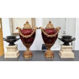 GRAND TOUR STYLE MODLES, a pair, and two urns with covers, 43cm H at largest. (4)