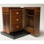 MINIATURE CHEST, Linley style coromandel and birds eye maple, formed as three faux books, opening to