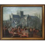 MANNER OF GERALD ACKERMAN (British, 1876-1960) 'Winchester Cathedral', oil on canvas, 34cm x 44.5cm,