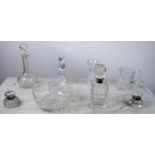 SELECTION OF CUT GLASS AND CRYSTAL, including a whiskey decanter with silver collar Mappin and