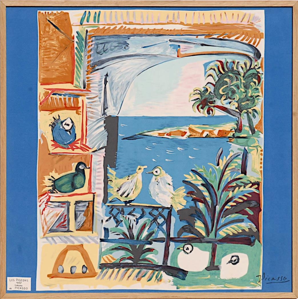 AFTER PABLO PICASSO 'Les pigeons, Cannes', print on silk scarf, signed in the plate, ref: Baccara,