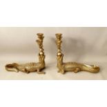 CROCODILE CANDELABRA, a pair 44cm H, gilt finish.