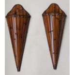 CORNUCOPIA WALL POCKETS, a pair, tapering bamboo, 70cm H x 26cm W x 11cm D. (2)