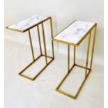 MARTINI TABLES, a pair, gilt metal with marble inserts, 60cm x 46cm x 22cm. (2)
