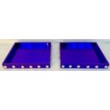 COCKTAIL TRAYS, a pair, electric blue mirrored glass finish, 7x53x43. (2)
