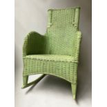 CONSERVATORY/TERRACE ROCKER ARMCHAIR, 1950's green woven cane, 58cm W.