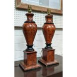 TABLE LAMPS, a pair, faux bur walnut and ebonised finish, 47cm H. (2)
