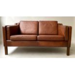 SOFA, 1970's Danish, two seater and grained natural leather upholstery, 138cm W.